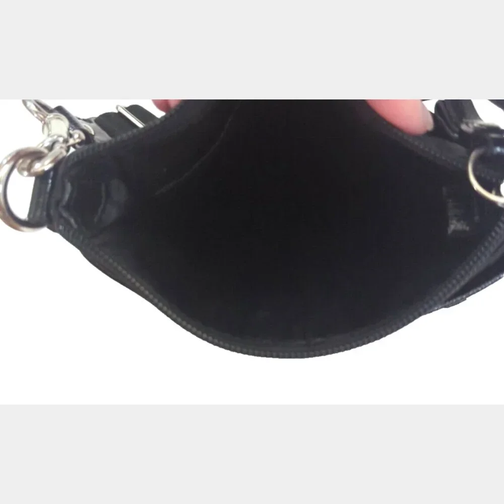 Coach Black‎ Canvas Signature Poppy Patent Patch Small Slim Crossbody Bag